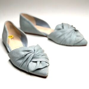 BC d’orsay flats twist bow front pointy toe light denim fabric upper vegan 9